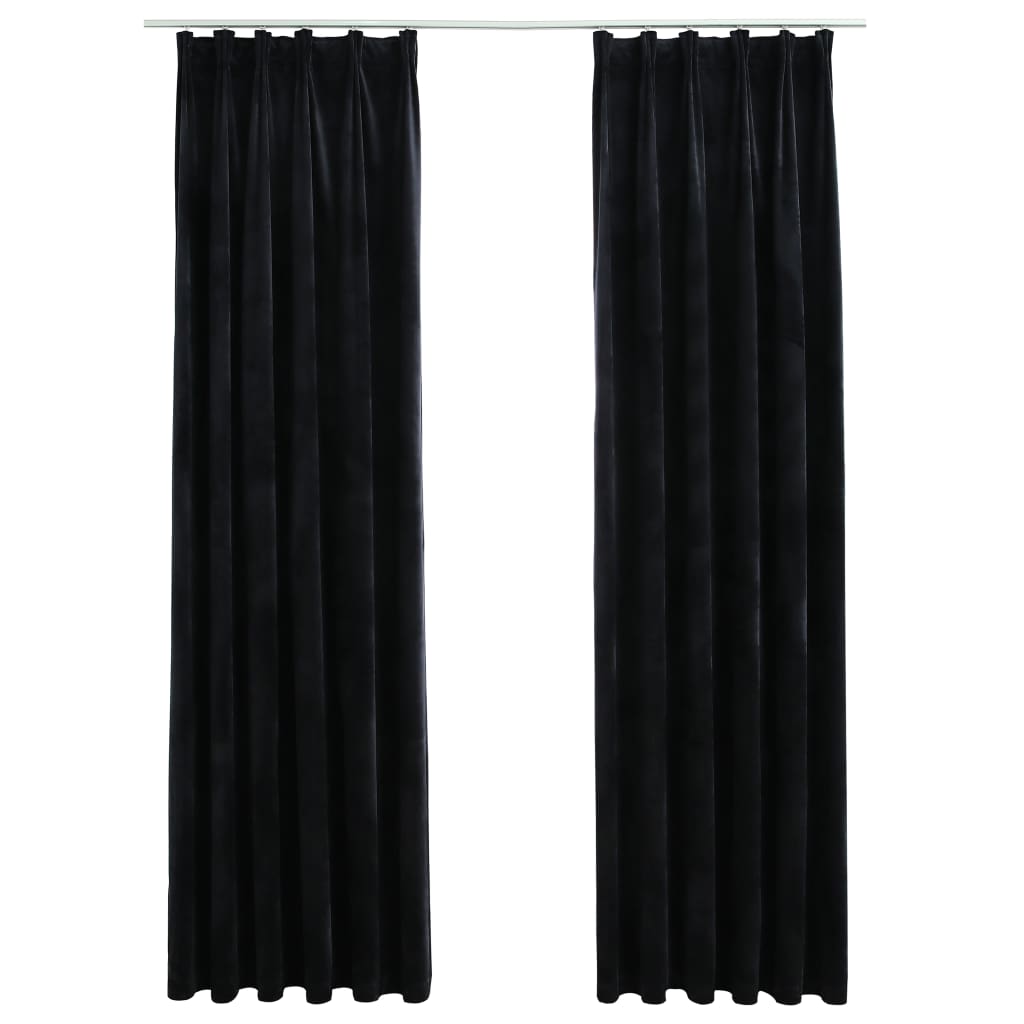 Draperii opace, 2 buc., negru, 140x225 cm, catifea, cu cârlige Lando - Lando