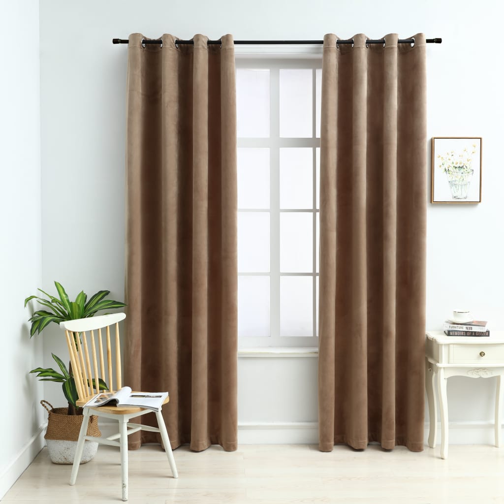 Draperii opace cu inele, 2 buc., bej,140 x 245 cm, catifea - Lando