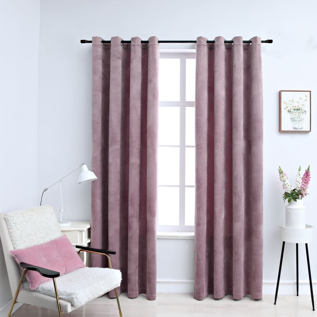 Draperii opace cu inele 2 buc. roz antichizat 140x225cm catifea Lando - Lando