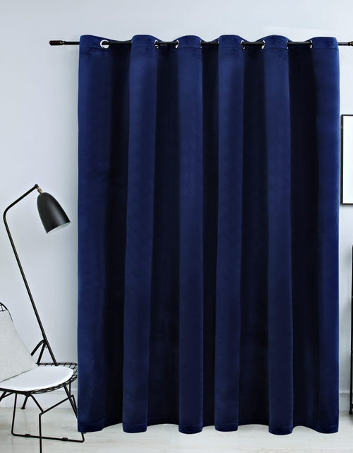 Загрузите изображение в средство просмотра галереи, Draperie opacă albastru închis 290x245cm catifea inele metalice Lando - Lando
