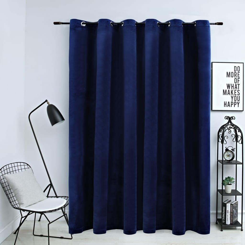 Draperie opacă albastru închis 290x245cm catifea inele metalice Lando - Lando