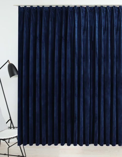 Încărcați imaginea în vizualizatorul Galerie, Draperie opacă, albastru închis, 290x245cm, catifea, cu cârlige Lando - Lando
