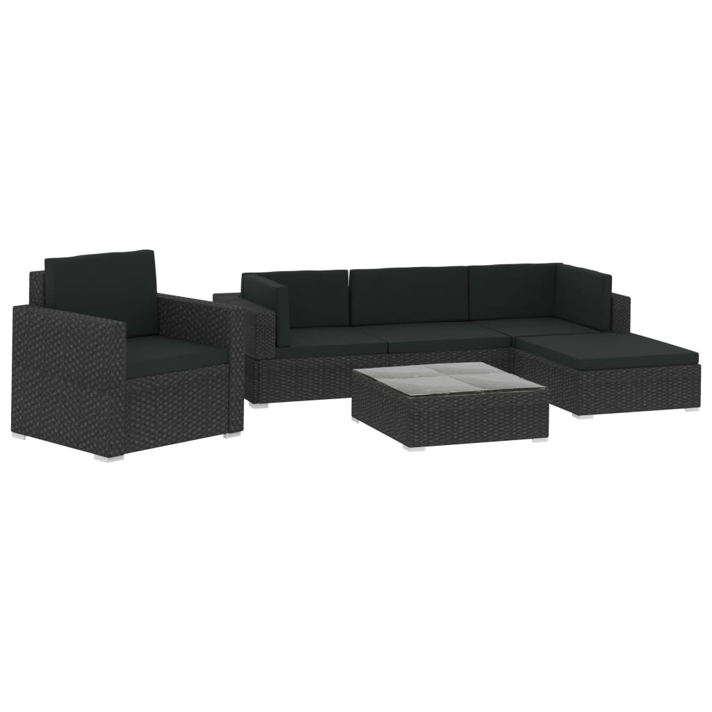 Set mobilier de grădină cu perne, 6 piese, negru, poliratan Lando - Lando