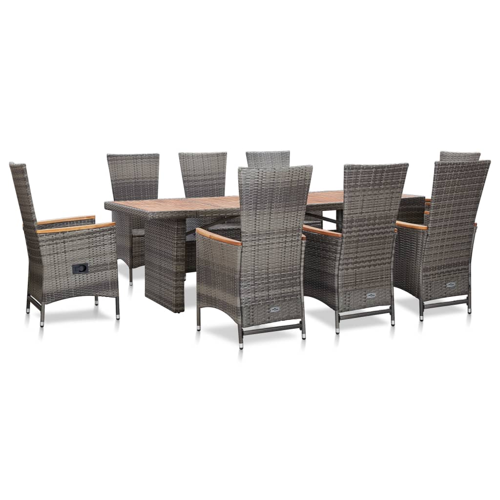 Set mobilier de exterior cu perne, 9 piese, gri, poliratan - Lando