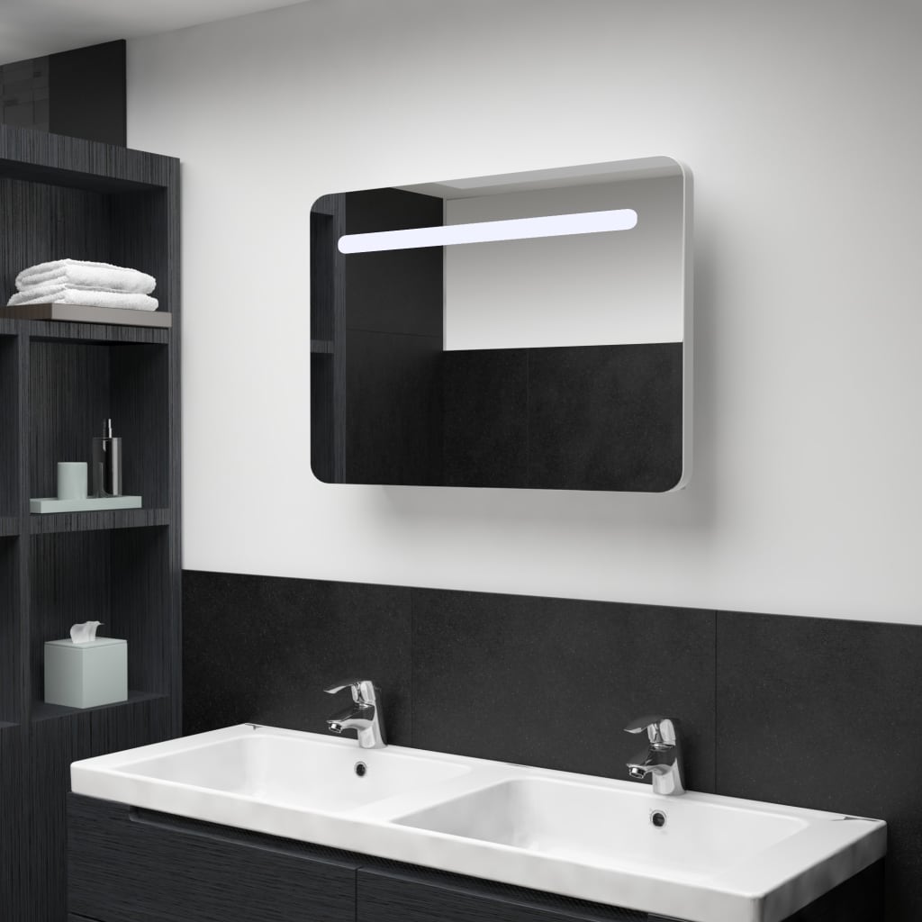 Dulap de baie cu oglindă și LED, 80 x 9,5 x 55 cm - Lando
