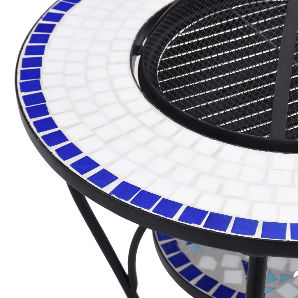 Masă cu vatră de foc, mozaic, albastru și alb, 68 cm, ceramică Lando - Lando