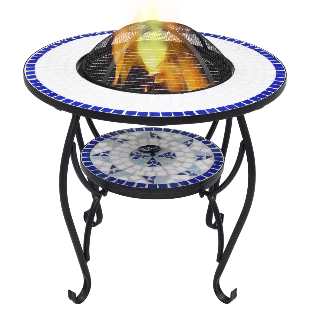 Masă cu vatră de foc, mozaic, albastru și alb, 68 cm, ceramică Lando - Lando