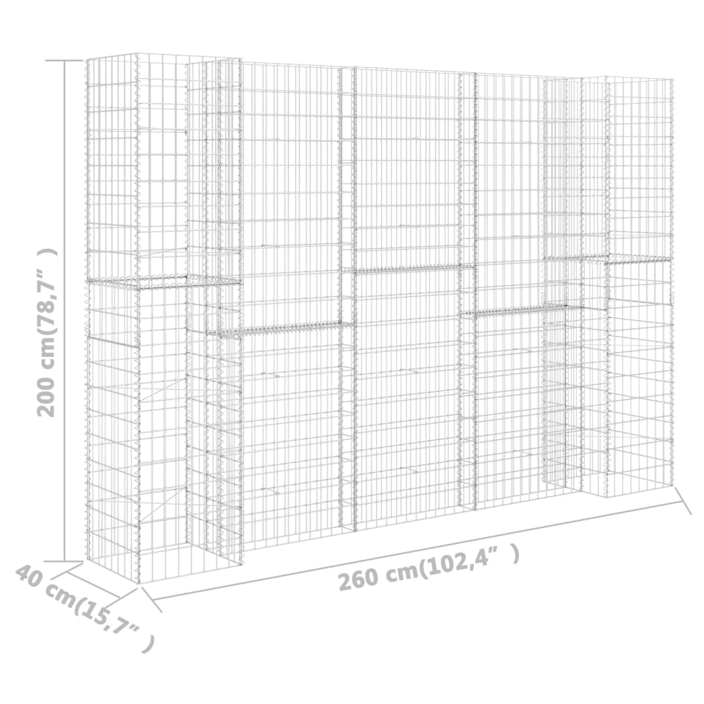 Jardinieră gabion în formă de H, 260 x 40 x 200 cm, sârmă oțel Lando - Lando