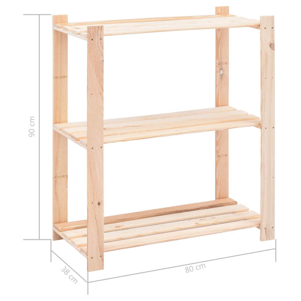 Raft depozitare 3 niveluri, 80x38x90cm, lemn masiv pin, 150kg Lando - Lando