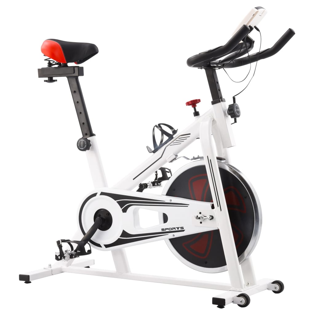 Bicicletă antrenament fitness, cu senzori puls, alb și roșu - Lando