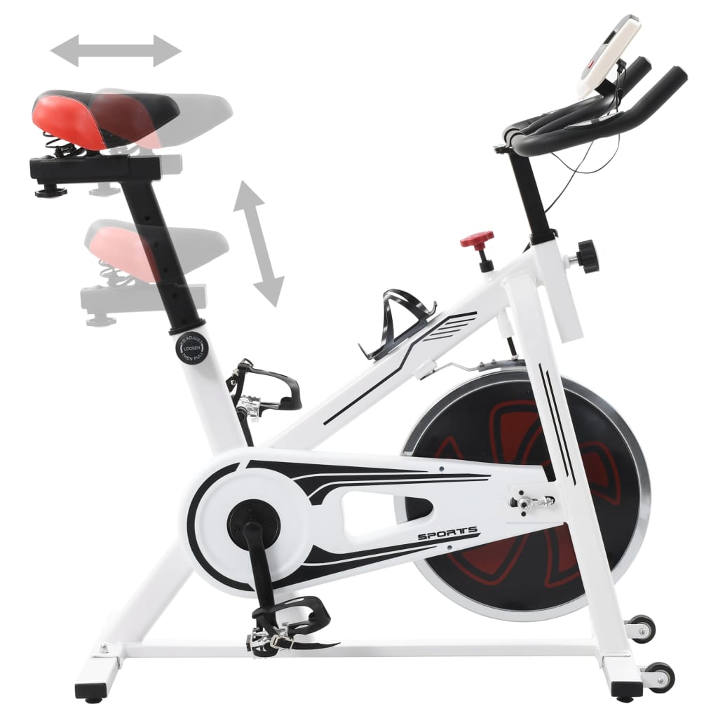 Bicicletă antrenament fitness, cu senzori puls, alb și roșu - Lando