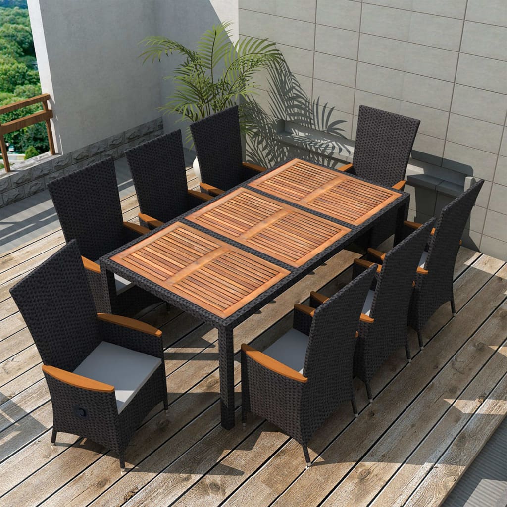 Set mobilier de exterior 9 piese negru poliratan lemn de acacia Lando - Lando