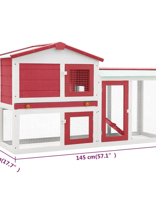 Încărcați imaginea în vizualizatorul Galerie, Cușcă exterior pentru iepuri mare roșu&amp;alb 145x45x85 cm lemn Lando - Lando
