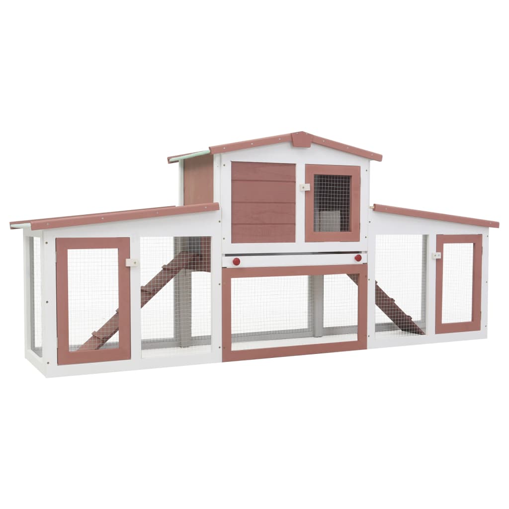 Cușcă exterior pentru iepuri mare maro & alb 204x45x85 cm lemn Lando - Lando