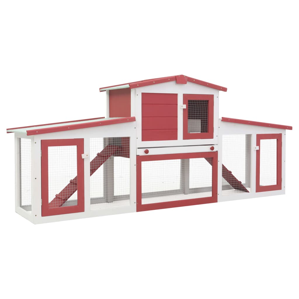 Cușcă exterior pentru iepuri mare roșu&alb 204x45x85 cm lemn Lando - Lando