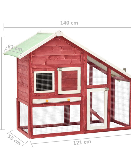 Încărcați imaginea în vizualizatorul Galerie, Cușcă iepuri, roșu/alb,140 x 63 x 120 cm, lemn masiv de brad Lando - Lando
