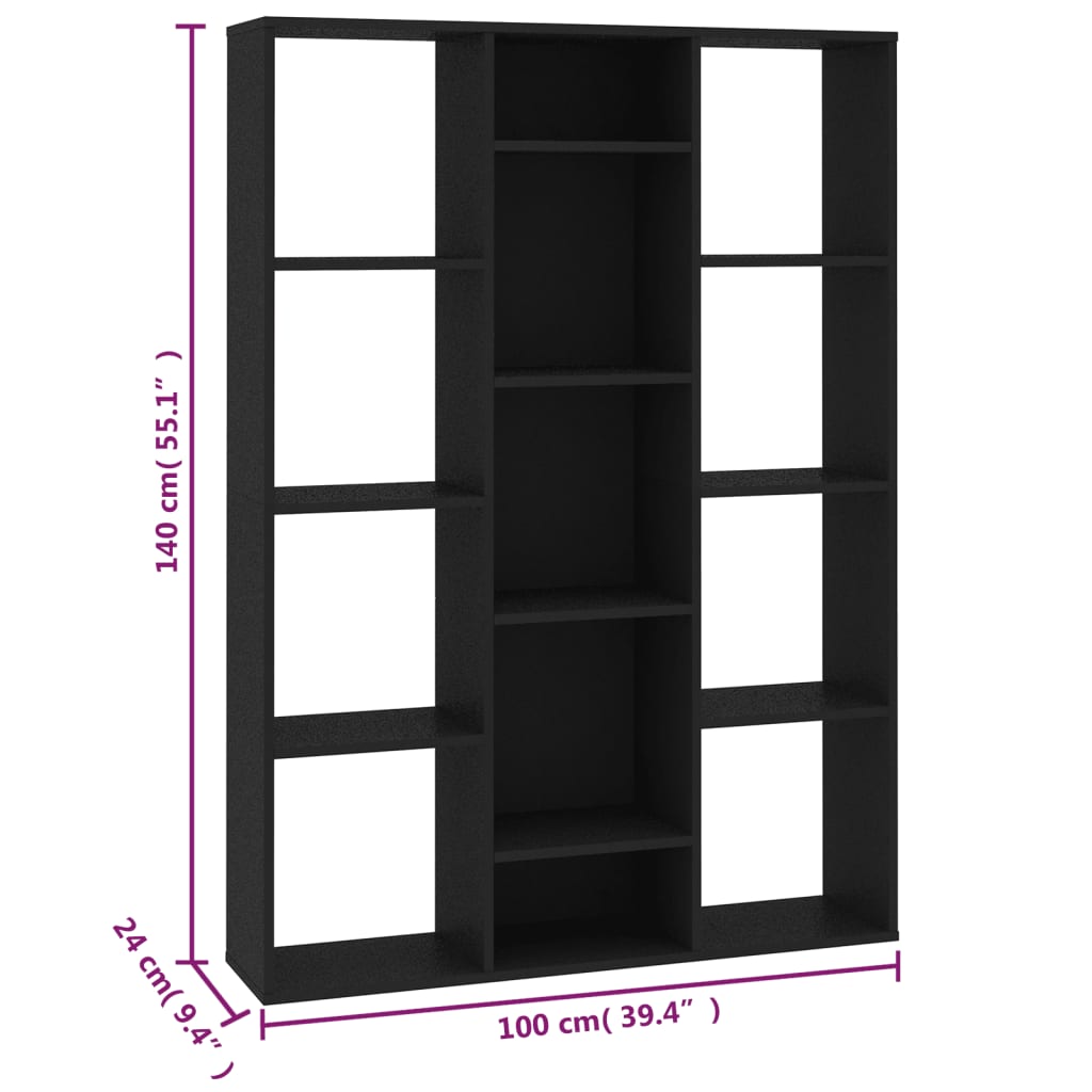 Separator cameră/Bibliotecă, negru, 100x24x140 cm, PAL - Lando