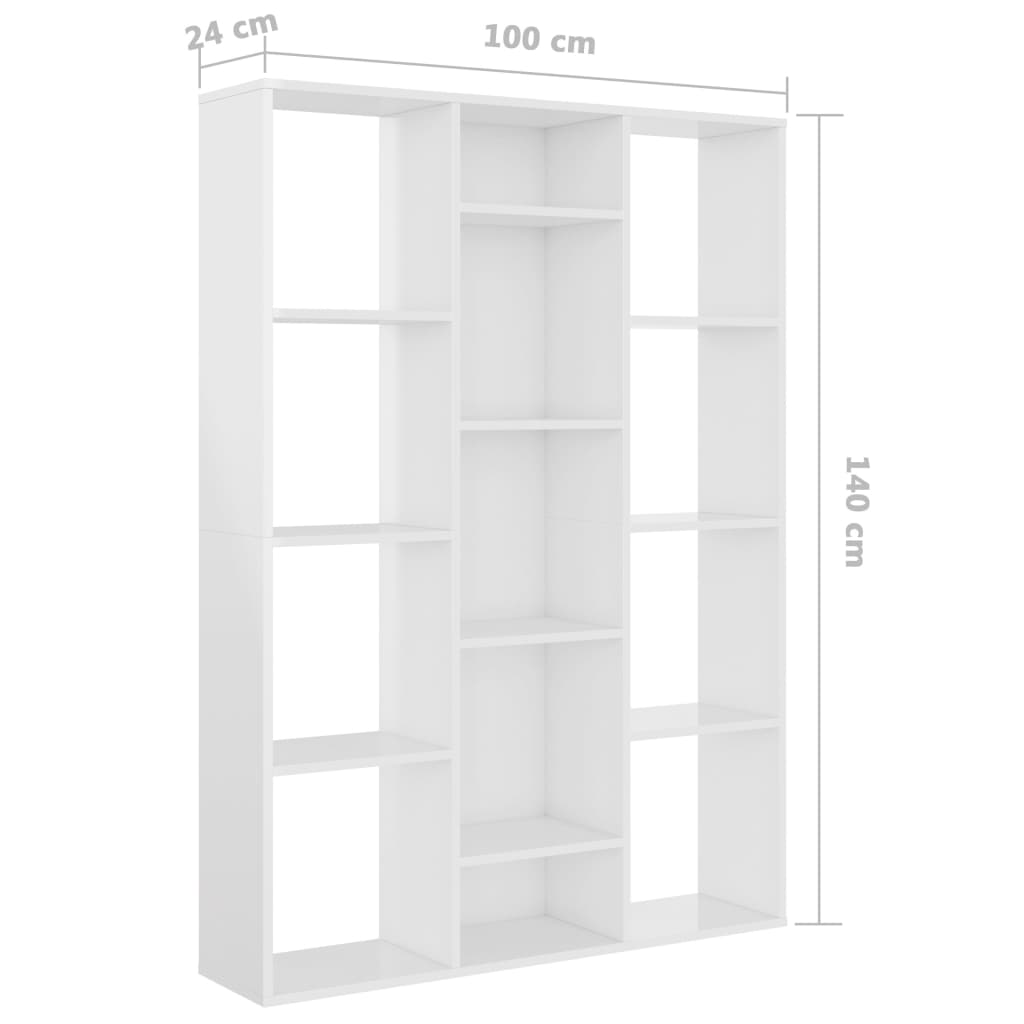 Separator cameră/Bibliotecă alb extralucios 100x24x140 cm PAL - Lando