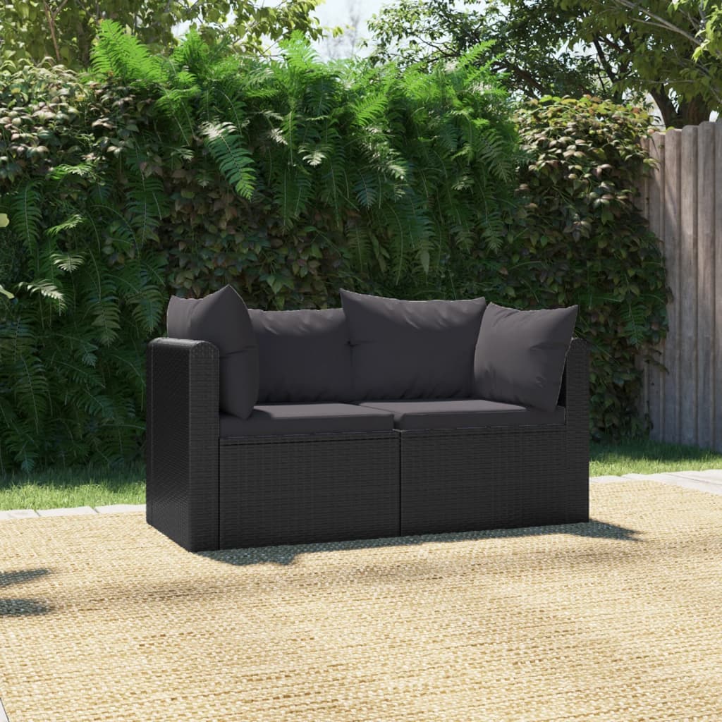 Set mobilier de grădină cu perne, 2 piese, negru, poliratan - Lando