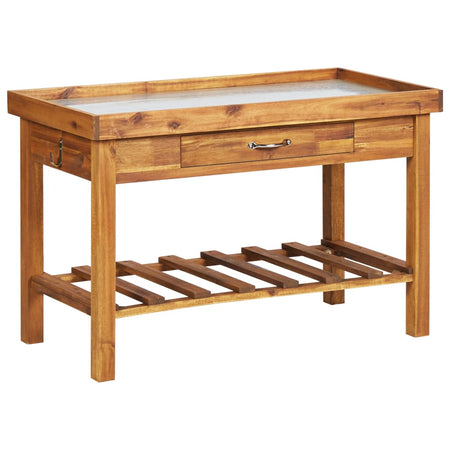 Banc de lucru de grădină, blat din zinc, lemn masiv de acacia Lando - Lando