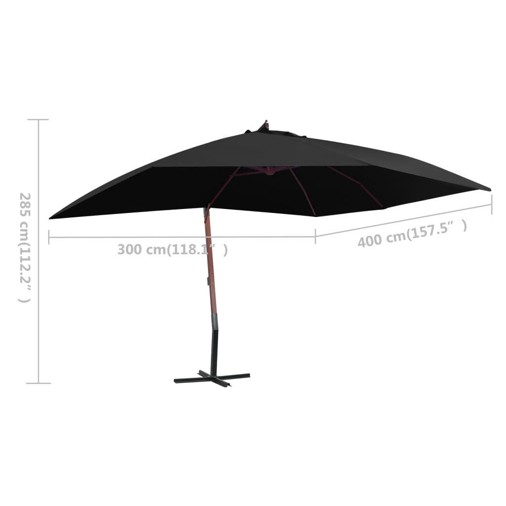 Umbrelă suspendată cu stâlp din lemn, negru, 400 x 300 cm Lando - Lando