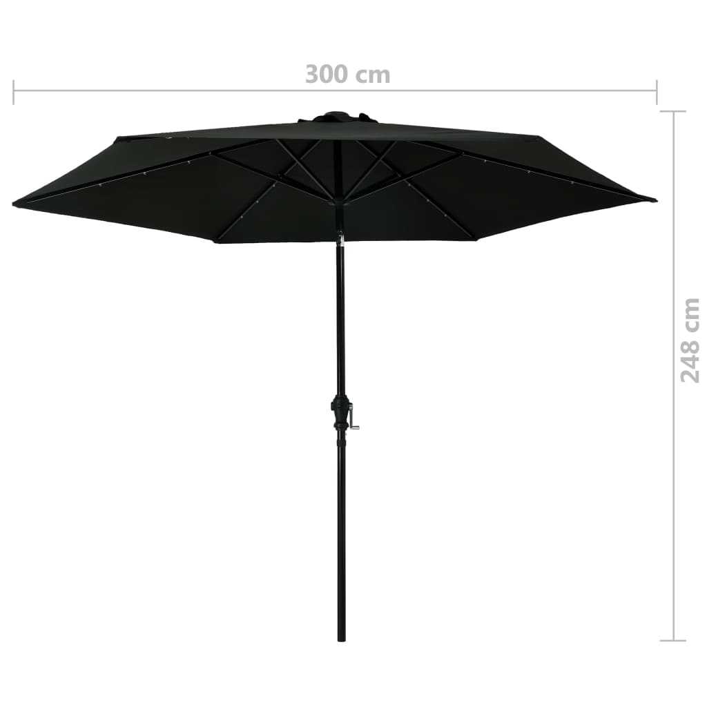 Umbrelă de soare exterior, LED-uri și stâlp oțel, negru, 300 cm Lando - Lando