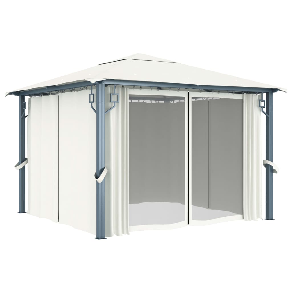 Pavilion cu perdele, crem, 300 x 300 cm, aluminiu Lando - Lando