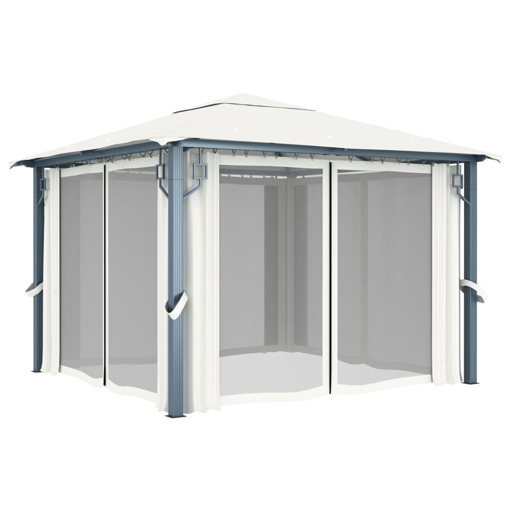 Pavilion cu perdele, crem, 300 x 300 cm, aluminiu Lando - Lando