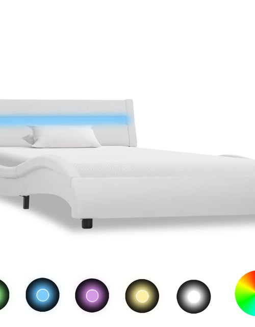 Încărcați imaginea în vizualizatorul Galerie, Cadru de pat cu LED, alb, 90 x 200 cm, piele ecologică - Lando
