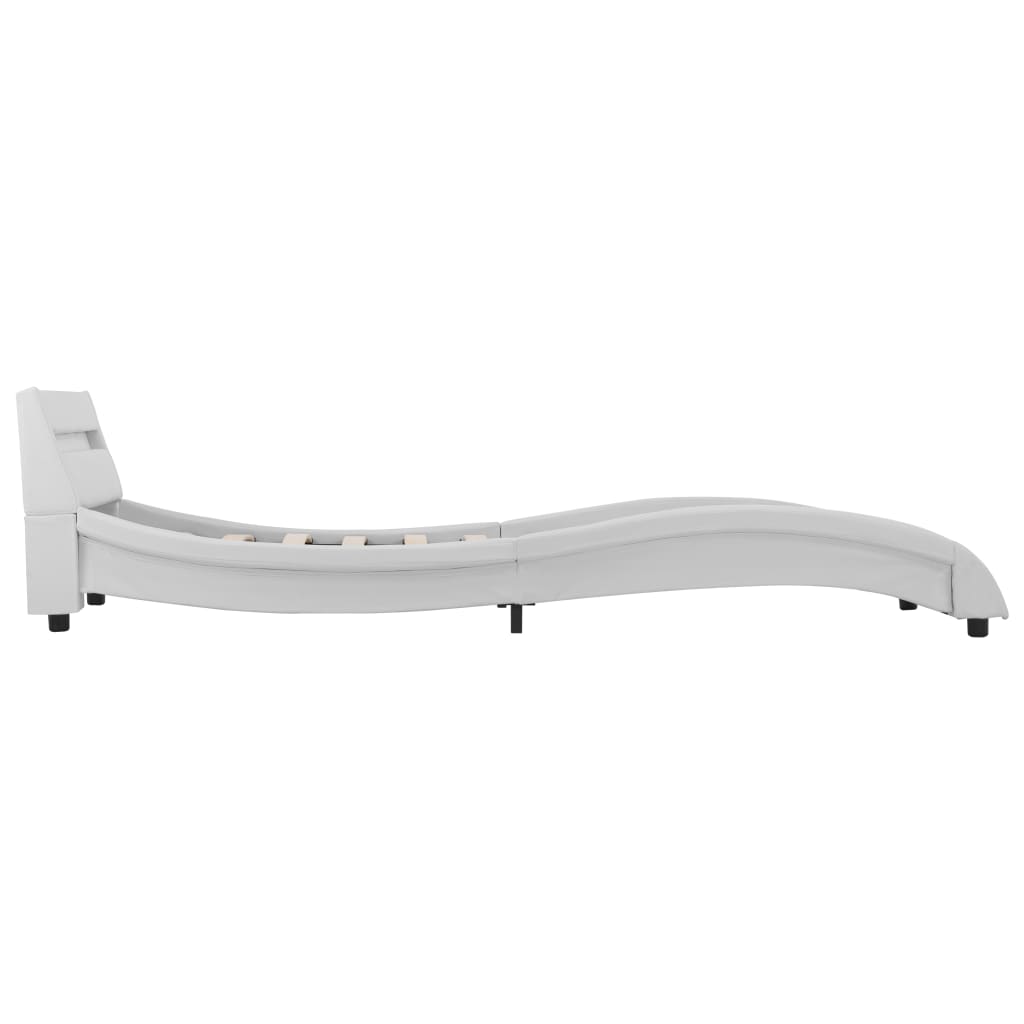 Cadru de pat cu LED, alb, 90 x 200 cm, piele ecologică - Lando