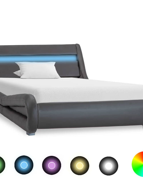Загрузите изображение в средство просмотра галереи, Cadru de pat cu LED-uri, gri, 100 x 200 cm, piele ecologică - Lando
