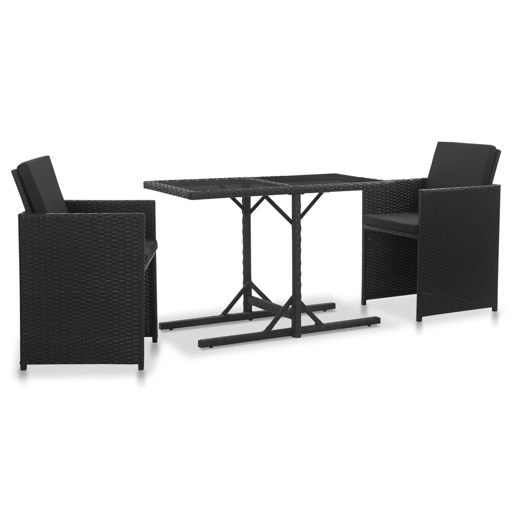 Set mobilier de exterior cu perne, 3 piese, negru, poliratan - Lando