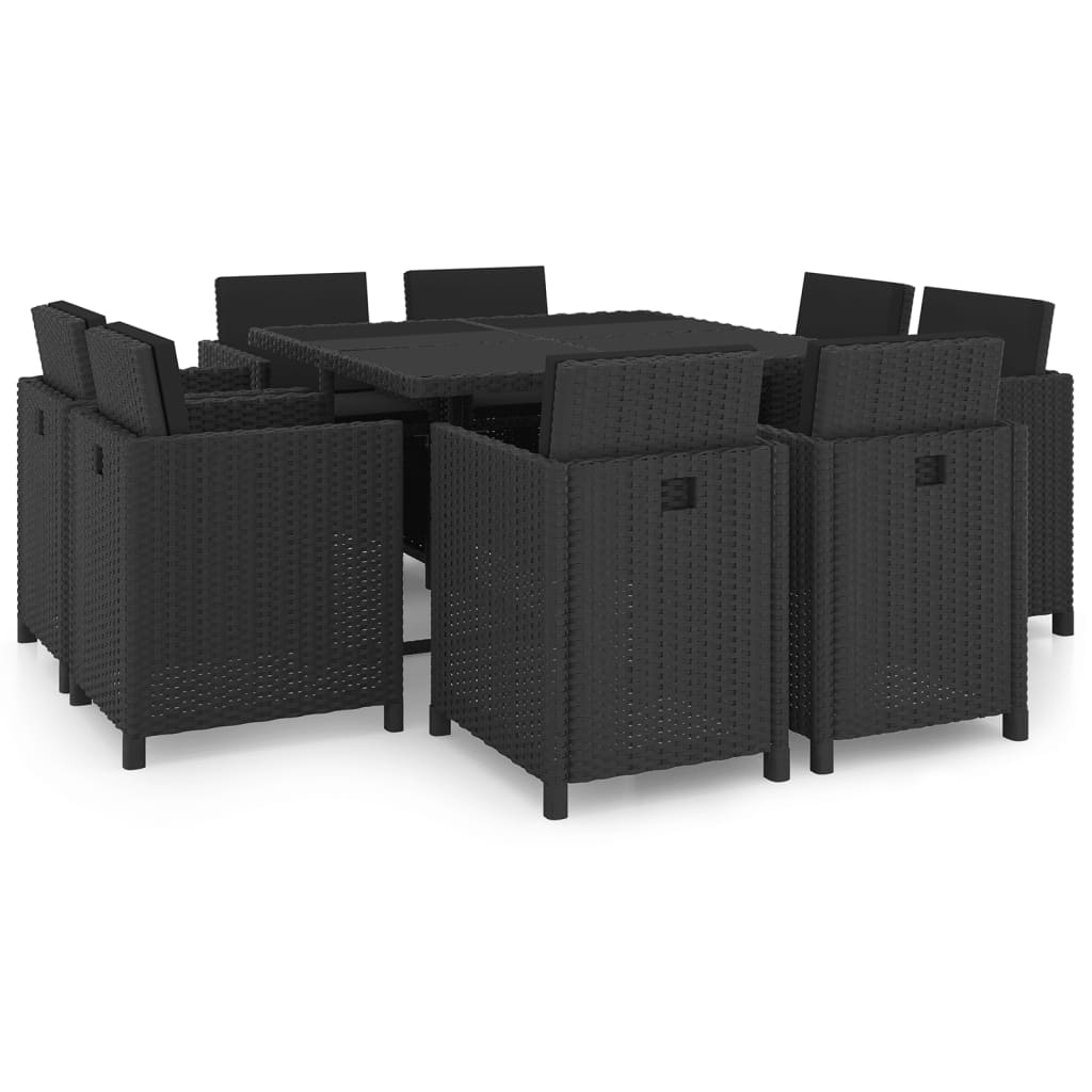 Set mobilier de exterior cu perne, 9 piese, negru, poliratan - Lando