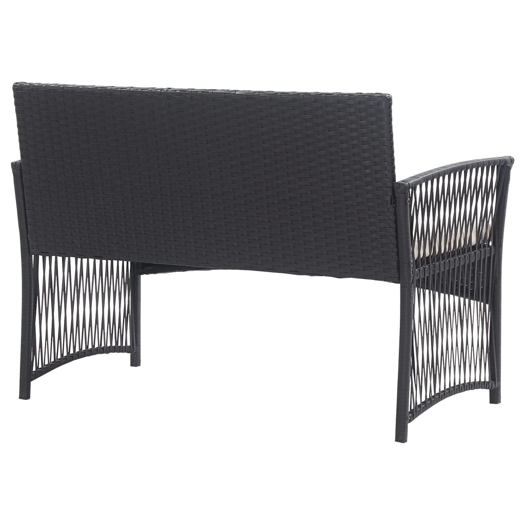 Set mobilier de grădină cu perne, 4 piese, negru, poliratan Lando - Lando