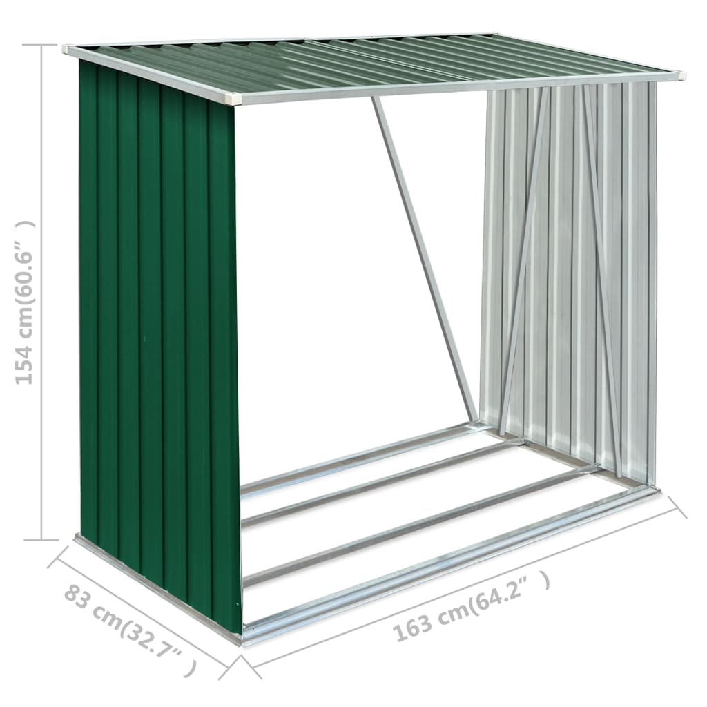 Șopron de lemne grădină, verde, 163x83x154 cm, oțel galvanizat Lando - Lando