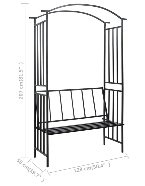Загрузите изображение в средство просмотра галереи, Arcadă de grădină cu bancă, negru, 128 x 50 x 207 cm, fier Lando - Lando
