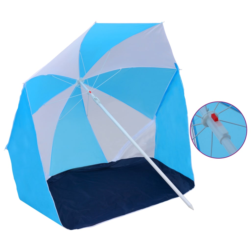 Umbrelă de plajă adăpost, albastru și alb, 180 cm, țesătură Lando - Lando