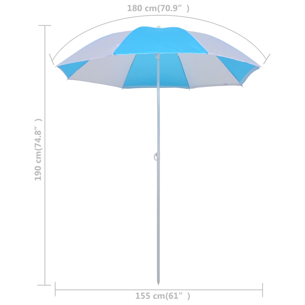 Umbrelă de plajă adăpost, albastru și alb, 180 cm, țesătură Lando - Lando