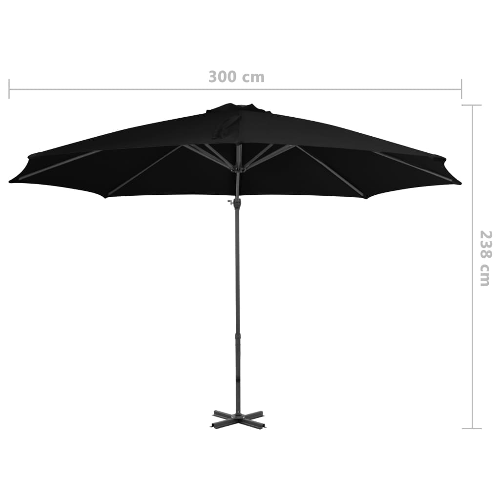 Umbrelă suspendată cu stâlp din aluminiu, negru, 300 cm Lando - Lando