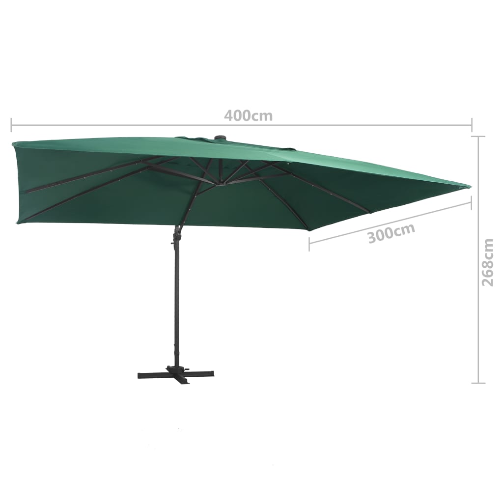 Umbrelă suspendată cu LED și stâlp aluminiu verde 400x300 cm Lando - Lando