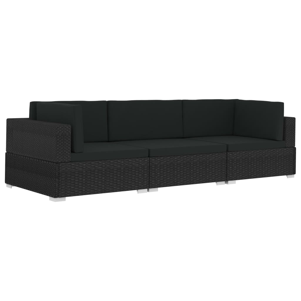 Set mobilier de grădină cu perne, 3 piese, negru, poliratan Lando - Lando