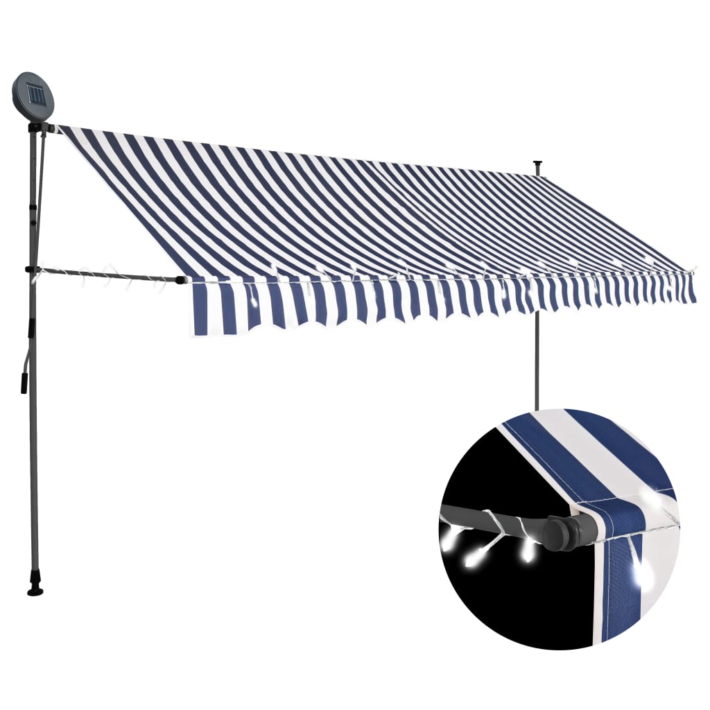 Copertină retractabilă manual cu LED, albastru & alb, 350 cm - Lando