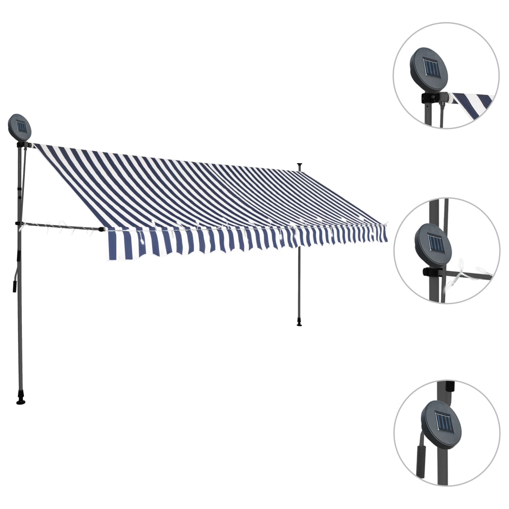 Copertină retractabilă manual cu LED, albastru & alb, 350 cm - Lando