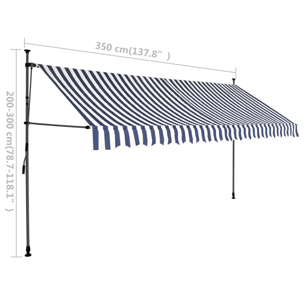 Copertină retractabilă manual cu LED, albastru & alb, 350 cm - Lando