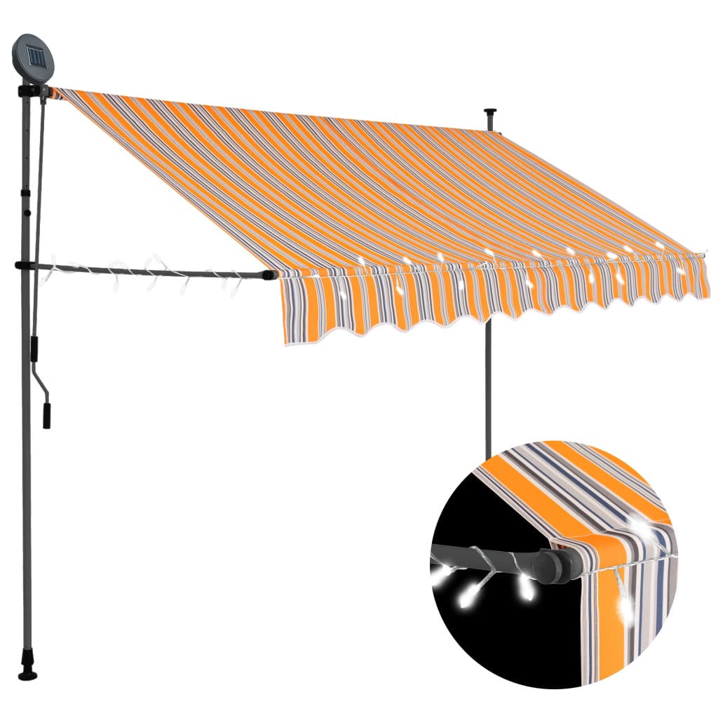 Copertină retractabilă manual cu LED, galben & albastru, 300 cm - Lando