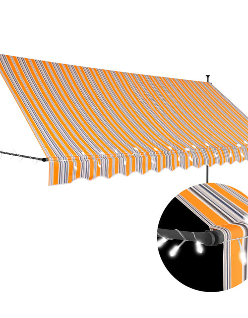 Încărcați imaginea în vizualizatorul Galerie, Copertină retractabilă manual cu LED, galben &amp; albastru, 400 cm - Lando
