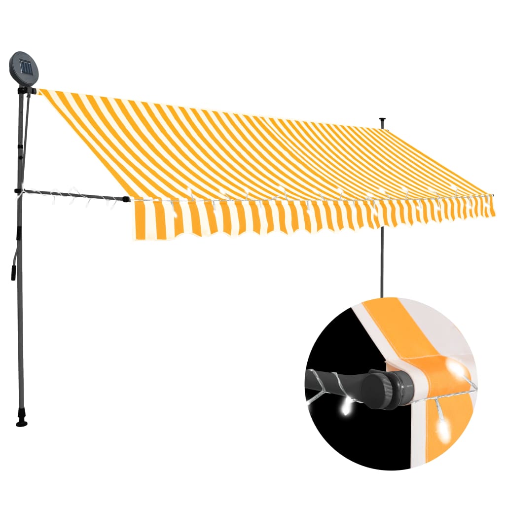 Copertină retractabilă manual cu LED, alb & portocaliu, 400 cm - Lando