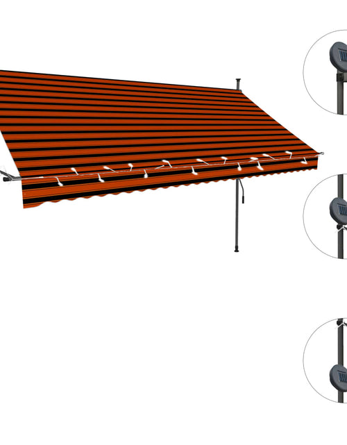 Загрузите изображение в средство просмотра галереи, Copertină retractabilă manual cu LED, portocaliu &amp; maro, 300 cm - Lando
