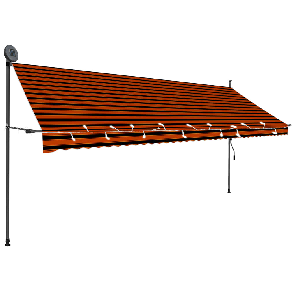 Copertină retractabilă manual cu LED, portocaliu & maro, 400 cm - Lando