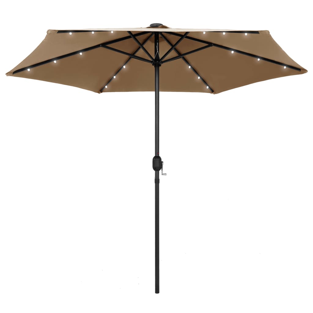 Umbrelă de soare cu LED și stâlp aluminiu, gri taupe, 270 cm - Lando
